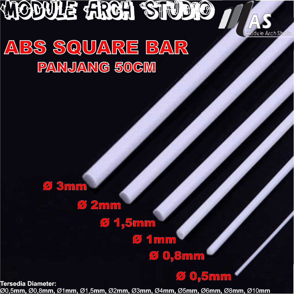 ABS Round Bar 0,5mm sampai 3mm - ABS Round Rod - Stick Plastik Padat - Maket Stick