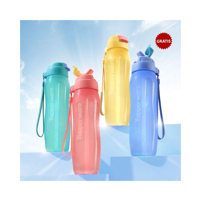 TUPPERWARE BOTOL MINUM PLASTIK ECO BOTTLE STRAW 750ML FLAT SEAL