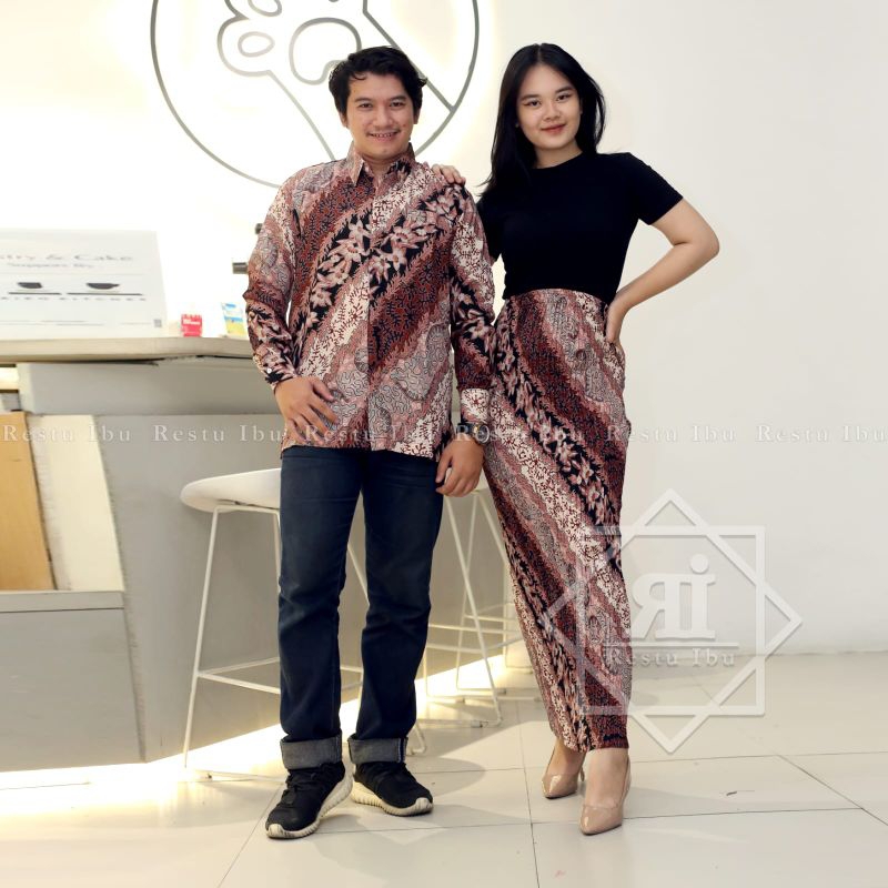 Couple rok Plisket batik mix Kemeja Batik Lengan Panjang/Hem Batik