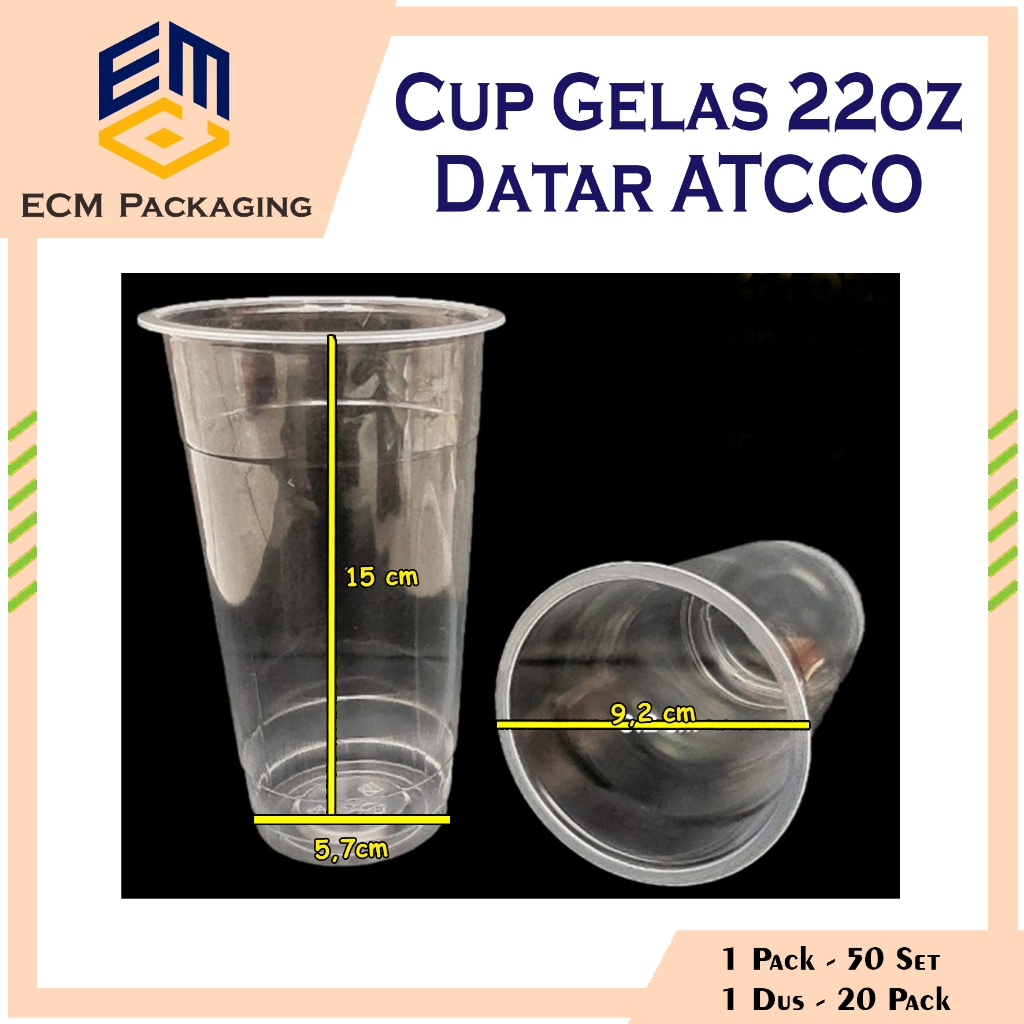 Cup Gelas 22oz Datar 50pcs | Cup es teh jumbo  | Gelas Plastik 22 oz
