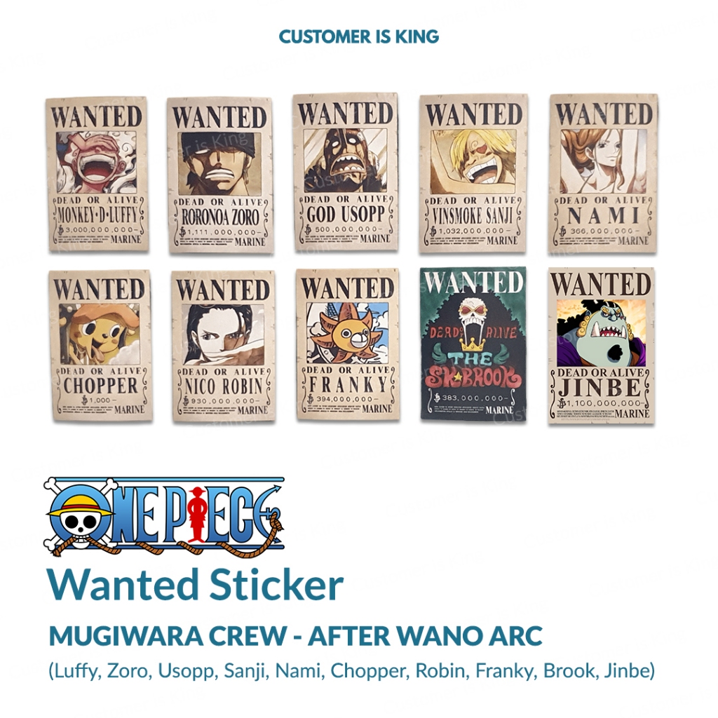 

Stiker Sticker One Piece MUGIWARA CREW Wanted Bounty Poster