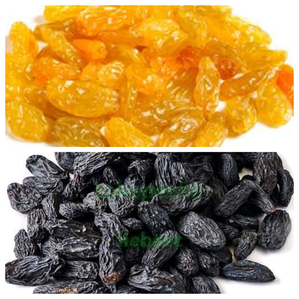 

Kismis Kering Warna Kuning Emas Hitam Gold Black Raisin Snack Makanan Ringan Bahan Baking Kue Roti