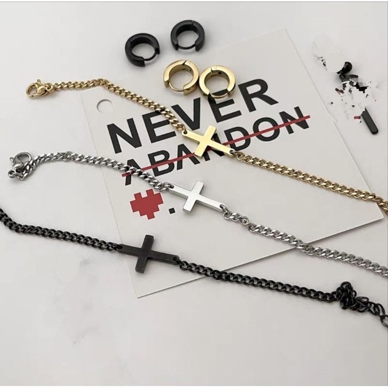 GELANG SALIB STAINLESS STEEL - GELANG RANTAI TITANIUM  KUALITAS - GELANG SALIB PRIA DAN WANITA