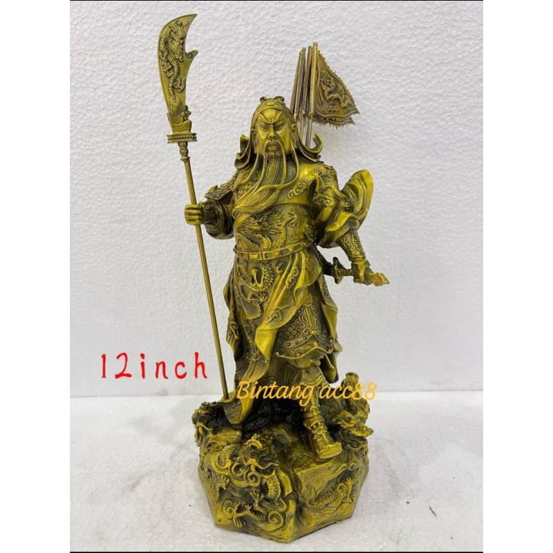 patung dewa kwan kong berdiri 9 naga - 12inch - kuningan -23
