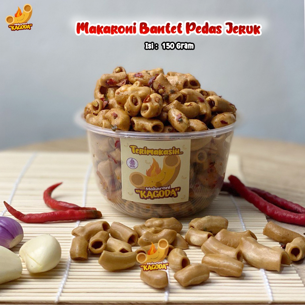 

Makaroni Bantet Pedas Jeruk Kagoda Kemasan Toples Isi 150 Gram