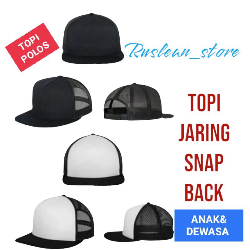 TOPI JARING TRUCKER SNAP BACK POLOS ANAK & DEWASA