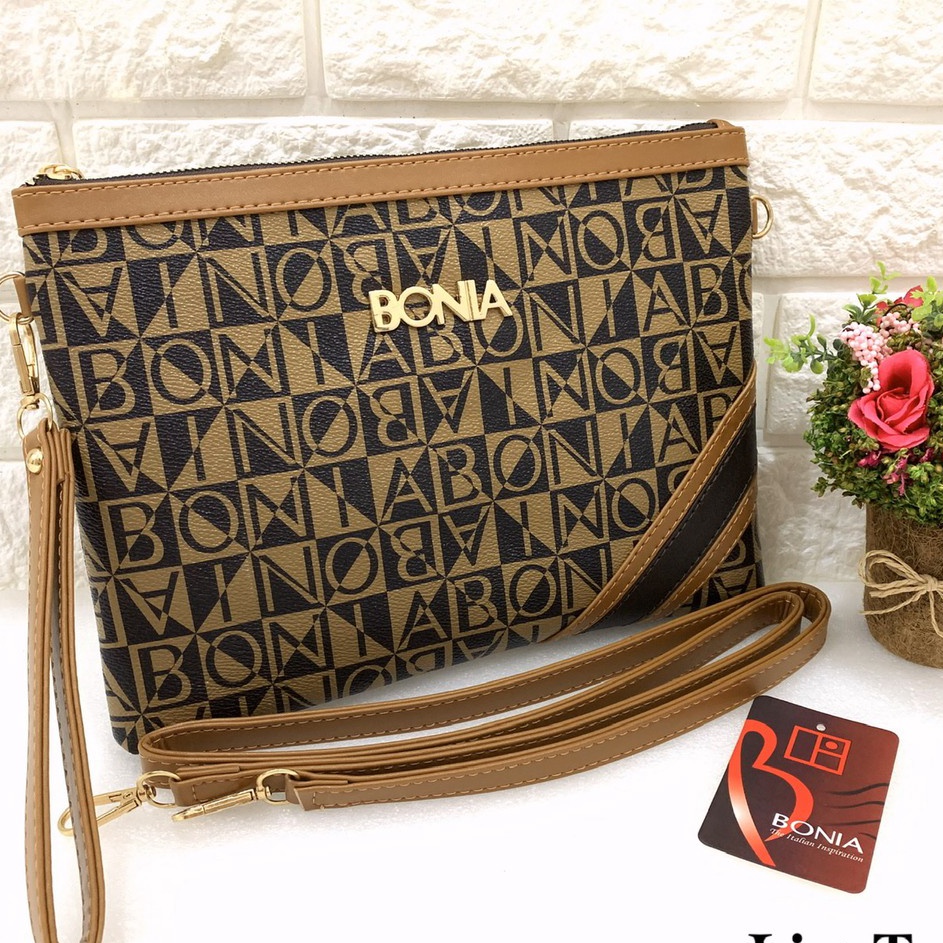Diskon Spesial Belanja dengan Cerdas Tas Batam BONIA LINE Super Premium Import Clutch selempang wanita sling bag strip