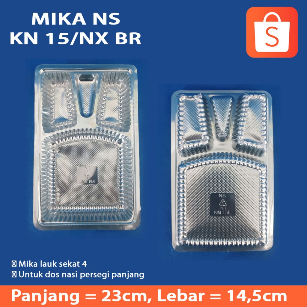 Mika Ns Kn 15 / Nx Segi / Mika Lauk Persegi Panjang Sekat 4 (50 Pcs)