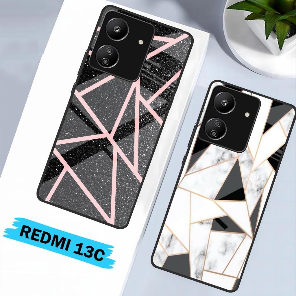 Softcase Glass Redmi 13C [16] Softcase Kaca Aesthetic Redmi 13C - Silikon Glosy Redmi 13C - Case Pro