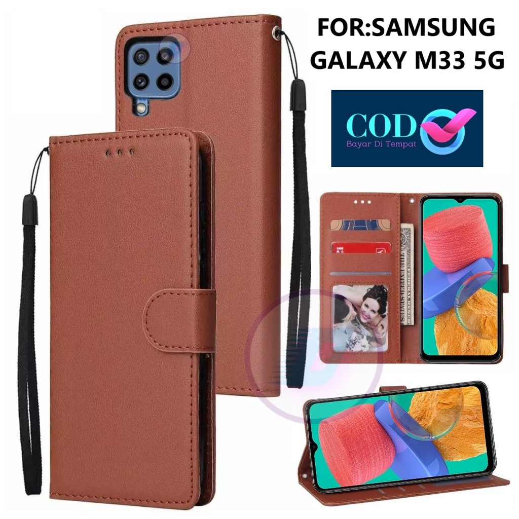 CASE SAMSUNG GALAXY M33 5G - LEATHER FLIP CASE PREMIUM-FLIP WALLET CASE KULIT/CASING DOMPET