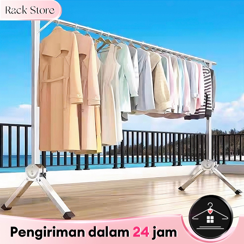 Jemuran Baju Stainless Steel Jemuran Pakaian Lipat Single Jemuran Portable 240cm/Tidak Diperlukan In