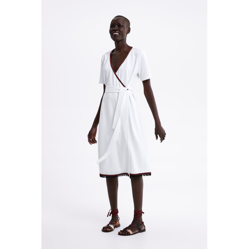 PRELOVED ZARA DRES PUTIH KIMONO LIST BOHEMIAN