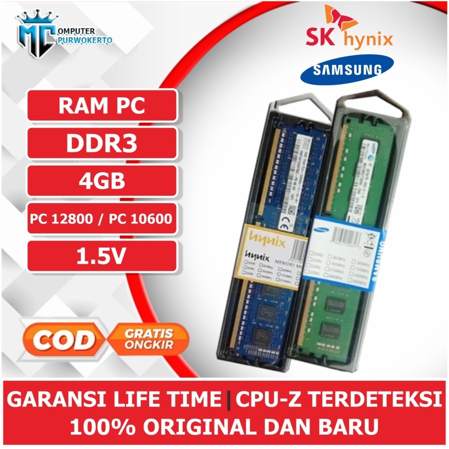Memory RAM PC Komputer DDR3 4GB Samsung 12800 / 10600