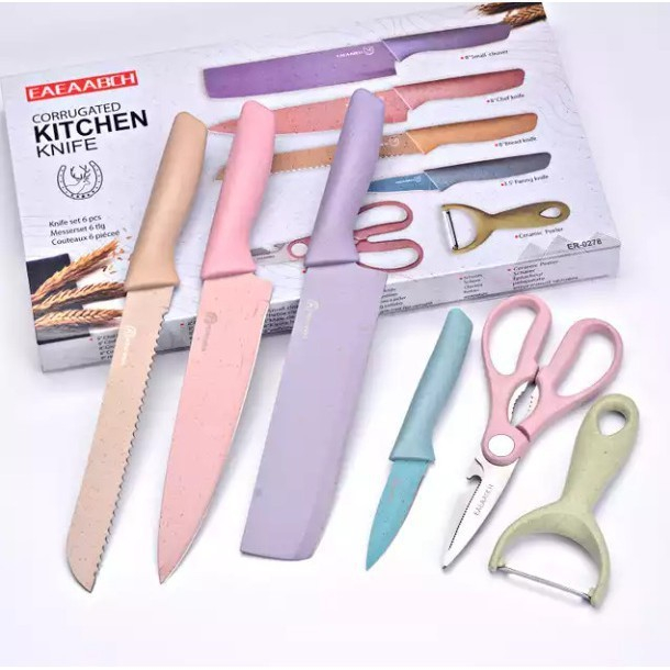 Bright Crown Kitchen Knife Set Stainless Steel / Pisau Dapur Set 6 in 1 Bahan Stainless Steel