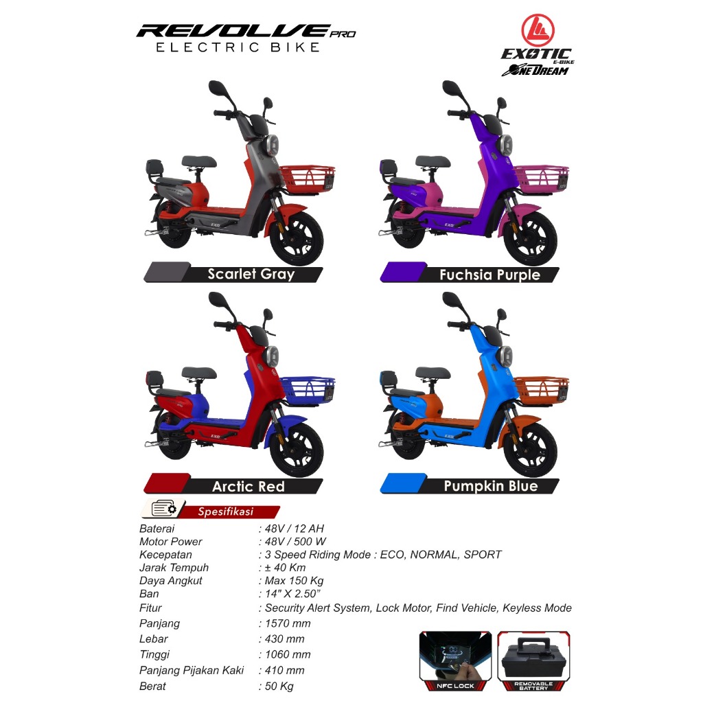 SEPEDA LISTRIK EXOTIC REVOLVE PRO 500 WATT KUNCI KARTU NFC TEBARU
