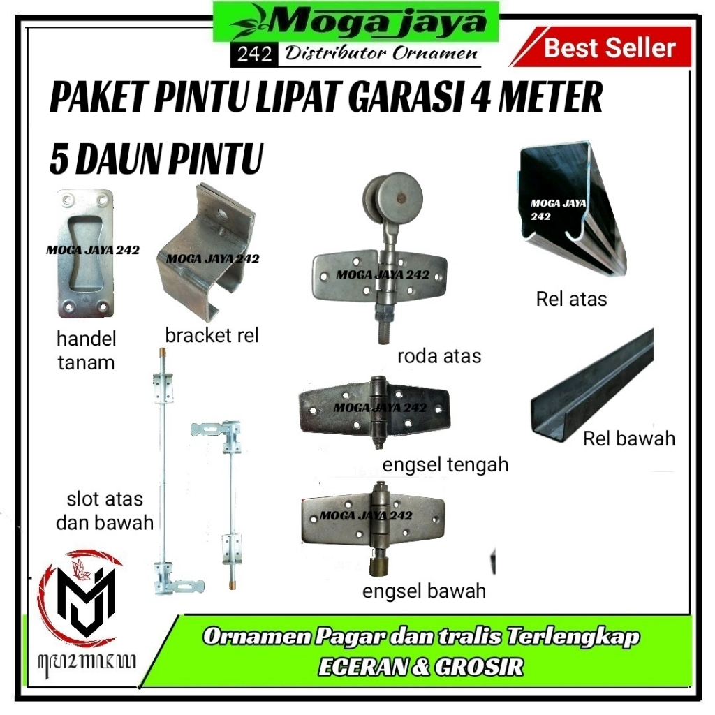 paket part pintu garasi lebar 4 meter pintu 5 daun LIPAT