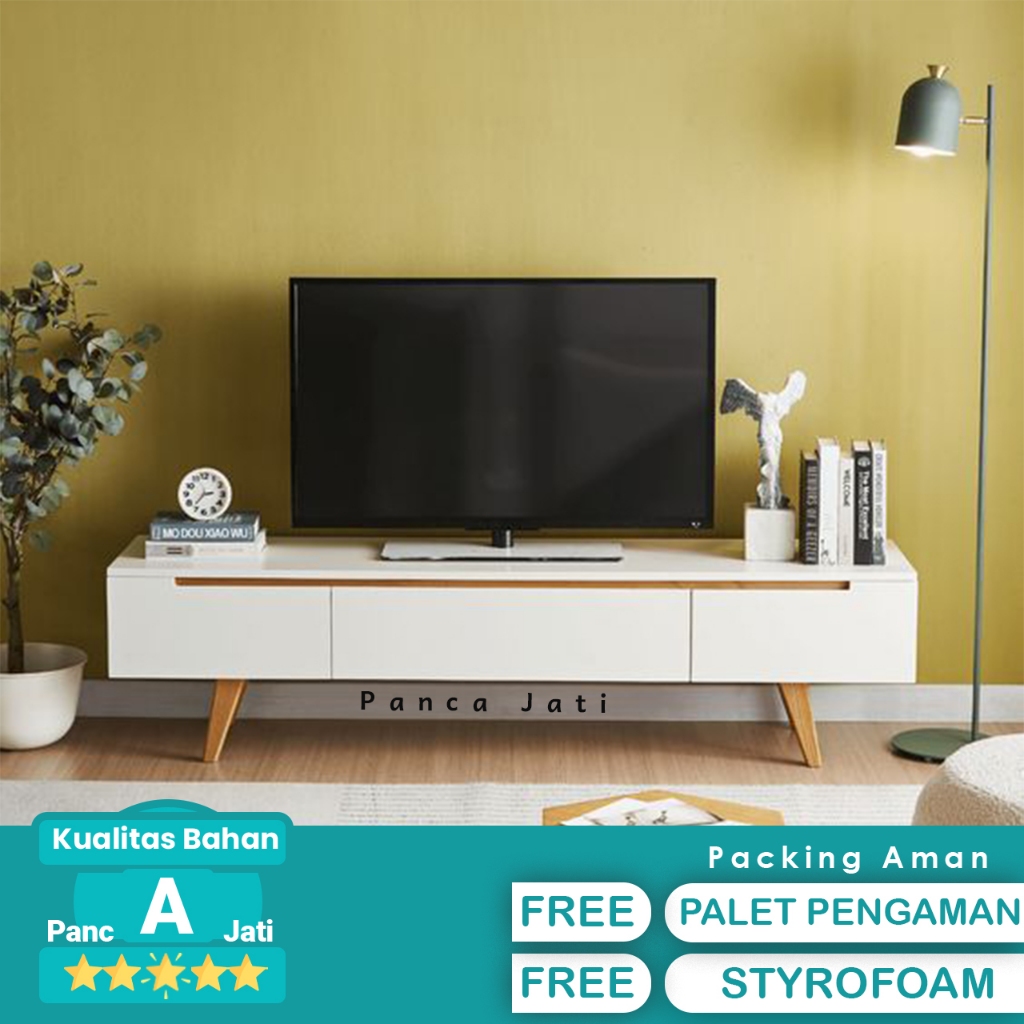Meja TV Minimalis 3 Laci Warna Putih