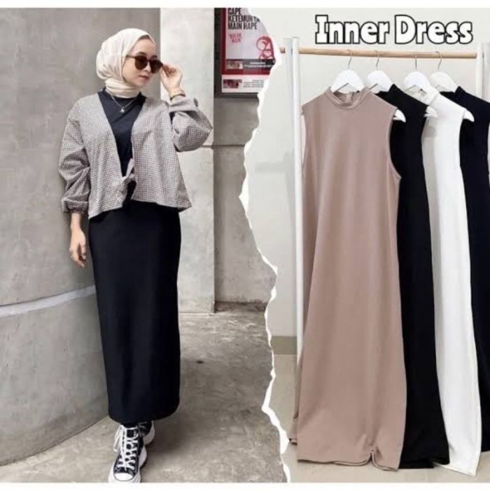 Inner Span Tanpa Lengan Premium Polos Panjang