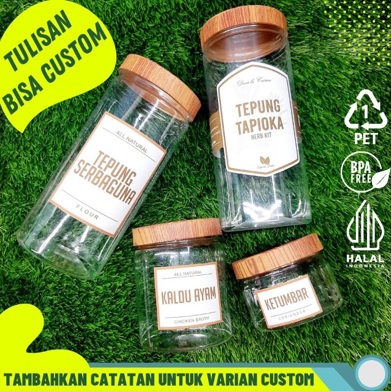 Toples Plastik Kekinian Motif Kayu + Sendok & Stiker Custom. Toples Serbaguna Dapur Estetik Viral