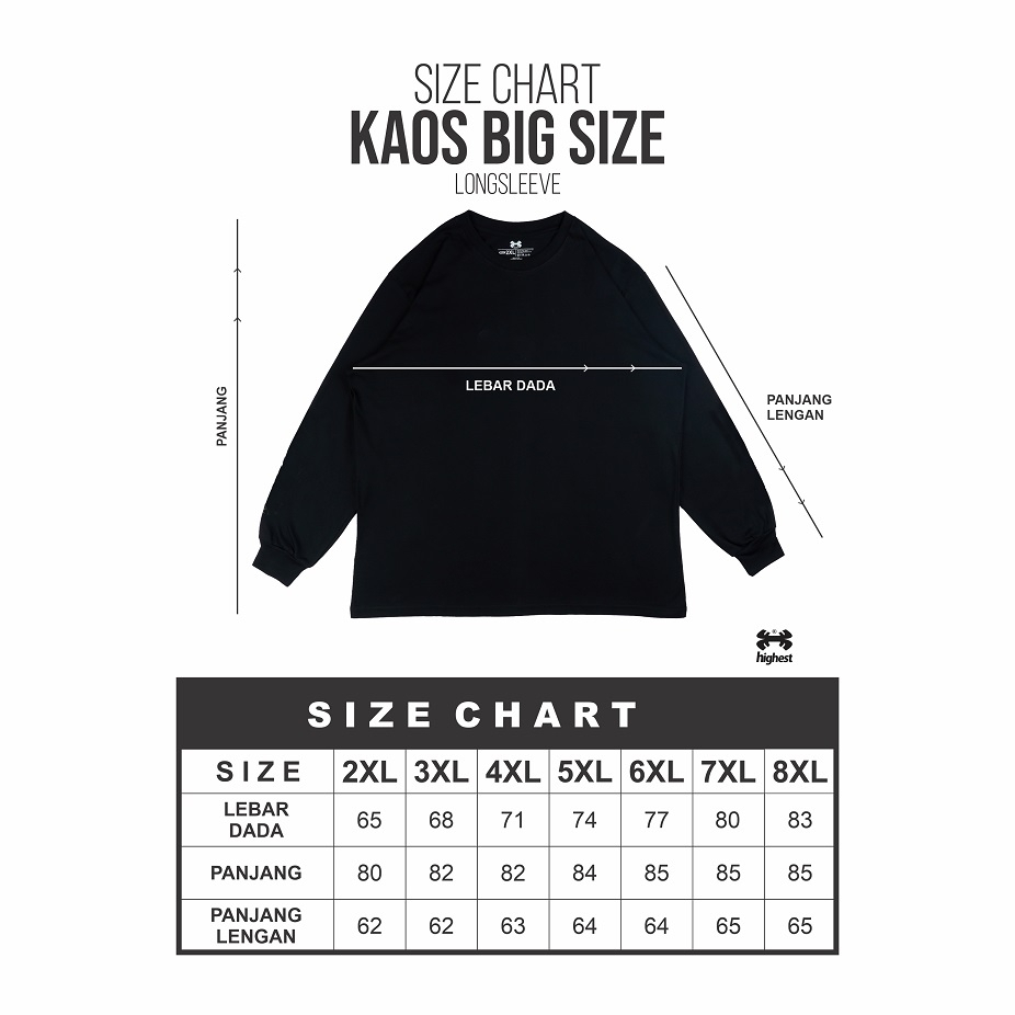 Kaos Lengan Panjang Ukuran Big Size Jumbo Katun 30s HIGHESTWORLD - HGLS48