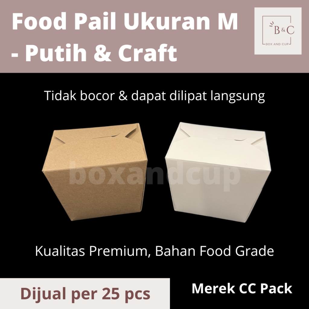 Food Pail / Lunch Paper Box / Kemasan Rice Box / Dus Nasi / Kotak Makan Kertas Ukuran M & L Craft