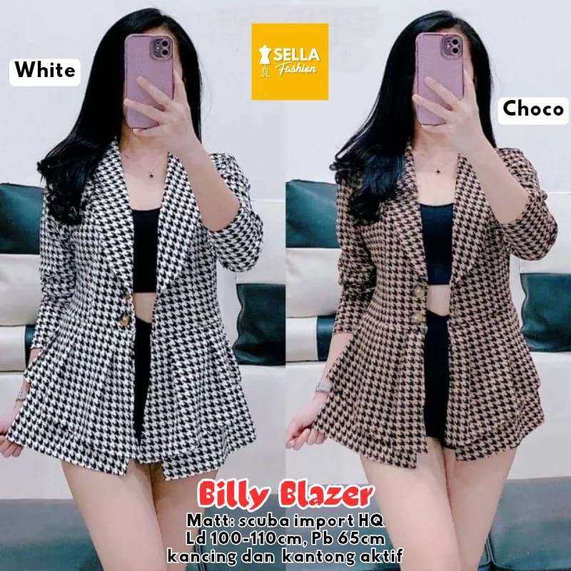 Blazer Bahan Scuba Motif Kotak Kotak / blazer wanita