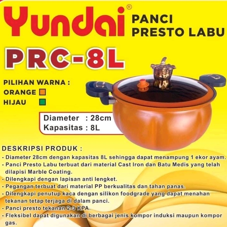 Panci Presto 8L Yundai Labu PRC-8L Kapasitas Jumbo