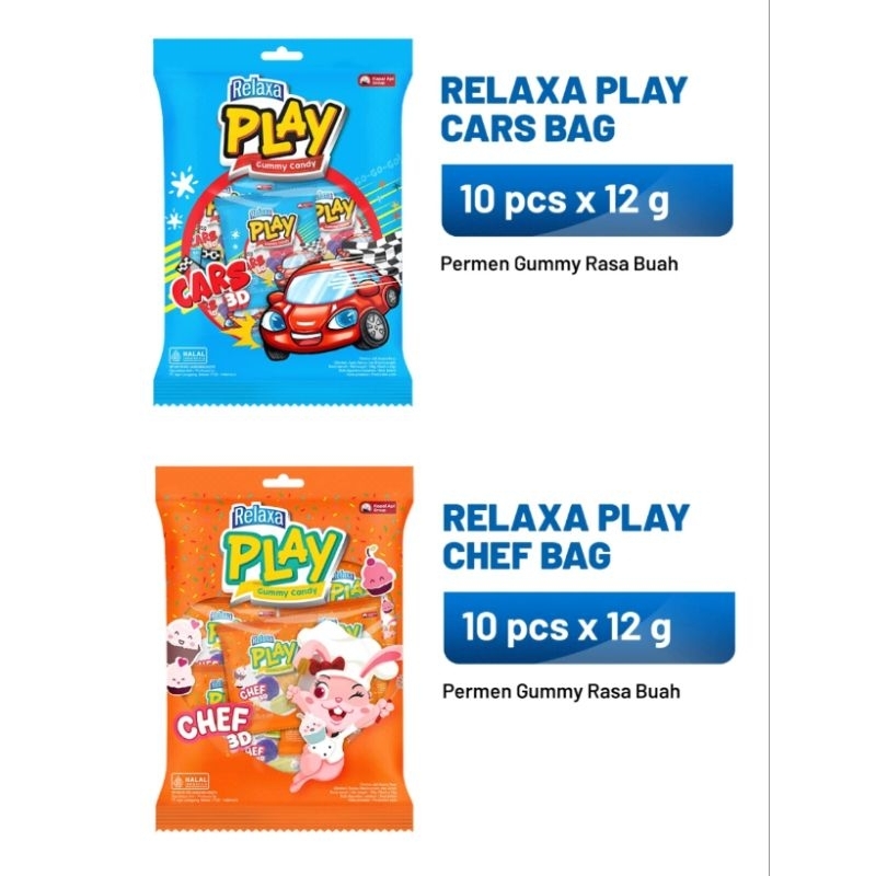 

Relaxa play CARS / CHEFF /Love / army permen gummy rasa bua 120 gram