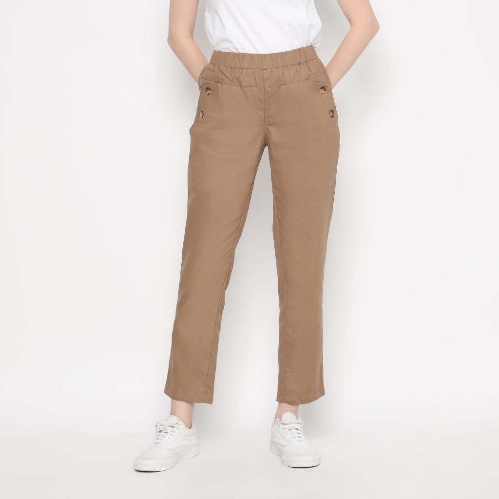 ROMP Celana Chino Wanita Pinggang Karet - Camel