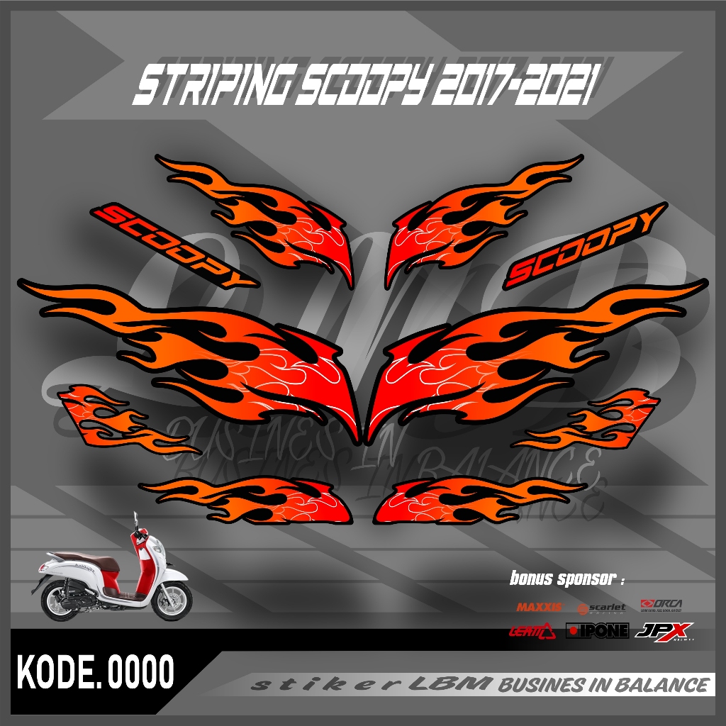 Striping STIKER Api Honda Scoopy Fi Dan Karbu 2010-2023 / Sticker Motor Scoopy Old-New / Decal Stiker All Scoopy / Stiker Skotlet Kekinian Motif API