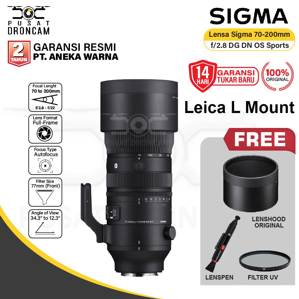 Sigma 70-200mm f2.8 DG DN OS Sports Lens L-Mount 70-200 mm f2/8 Resmi