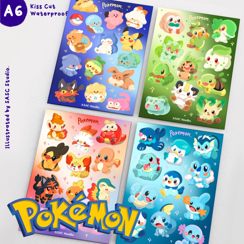 

POKEMON baby | stickersheet a6 waterproof | pikachu bulbasaur squirtle psyduck jigglypuff litten charmender