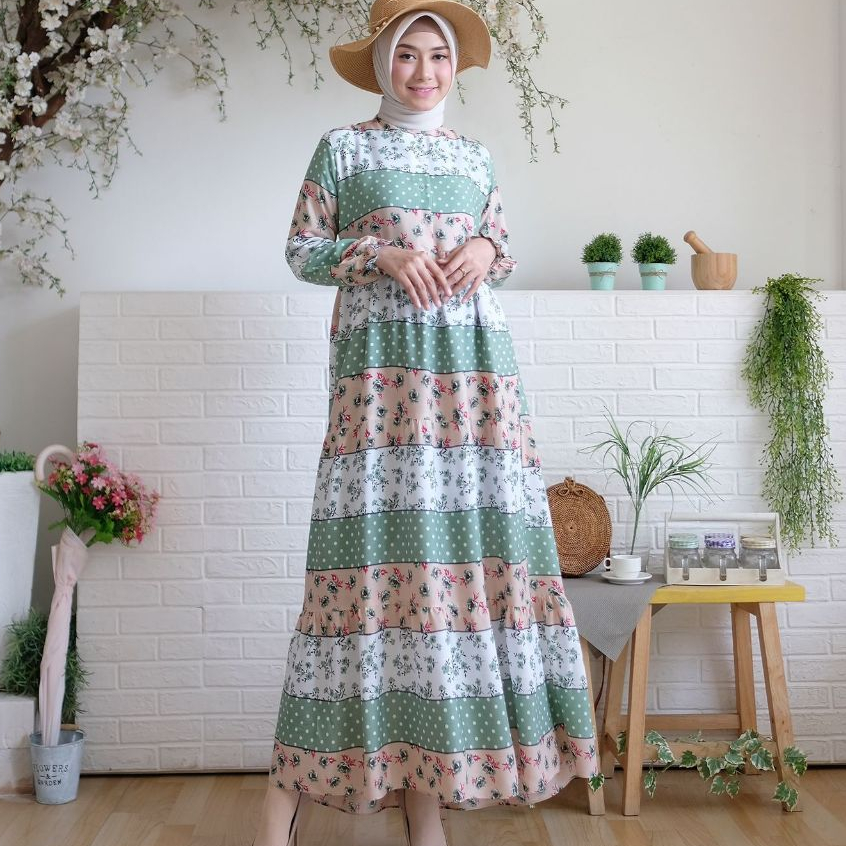 ABA AGENBAJU official DRESS AYU bahan katun apel - homey - gamis wanita busui - gamis muslim wanita-AYU 13 HIJAU