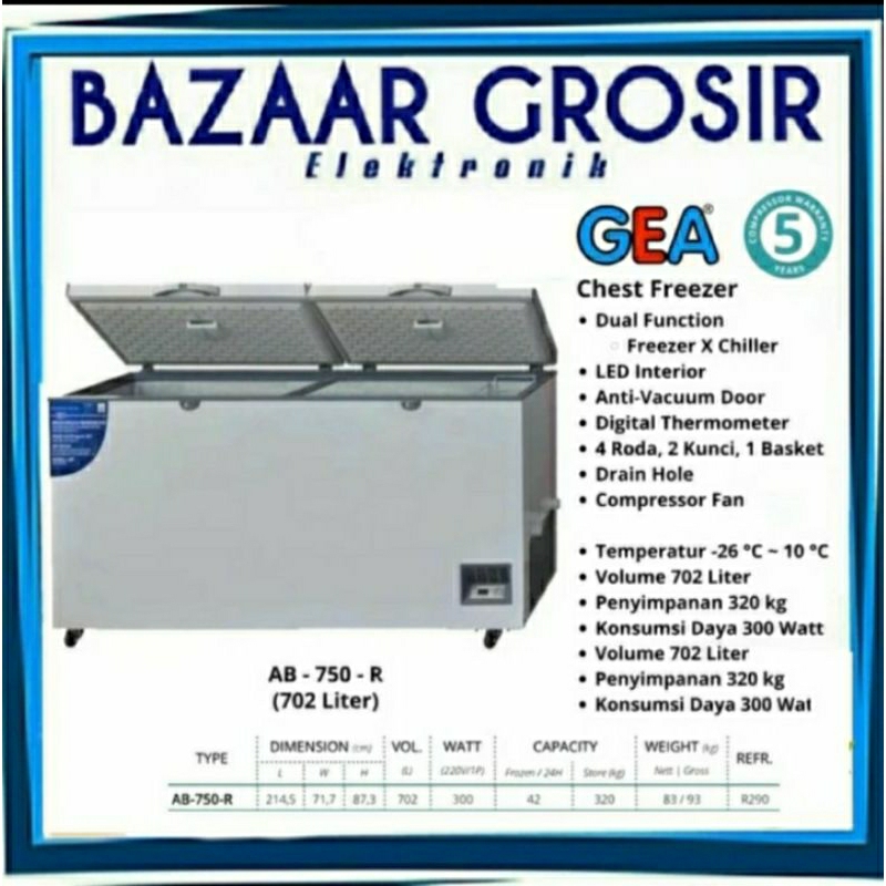 CHEST FREEZER GEA AB750R / AB 750 R FREEZER BOX 2 PINTU GEA 702 LITER