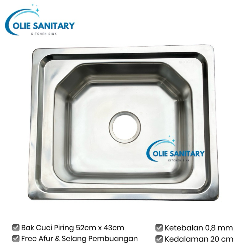 Todini CK 5243 Bak Cuci Piring Stainless Steel 52cm x 43cm Kitchen Sink Dapur Bowl 1 Lubang