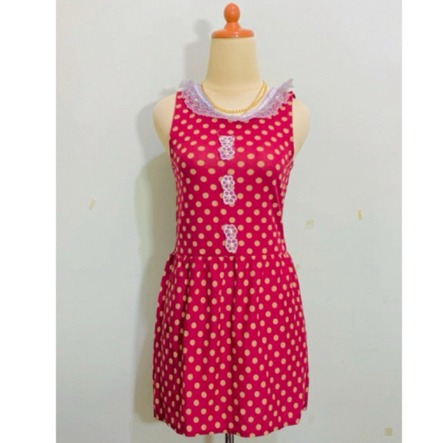 Dress Midi tunik bahan siffon full furing Motif polka polkadot lengan model kutung ketah sailor pete