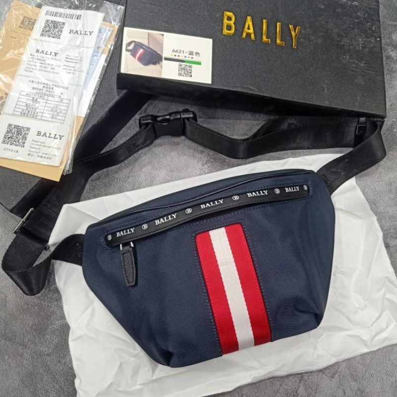 tas pinggang Bally navy nylon waistbag belt bag import