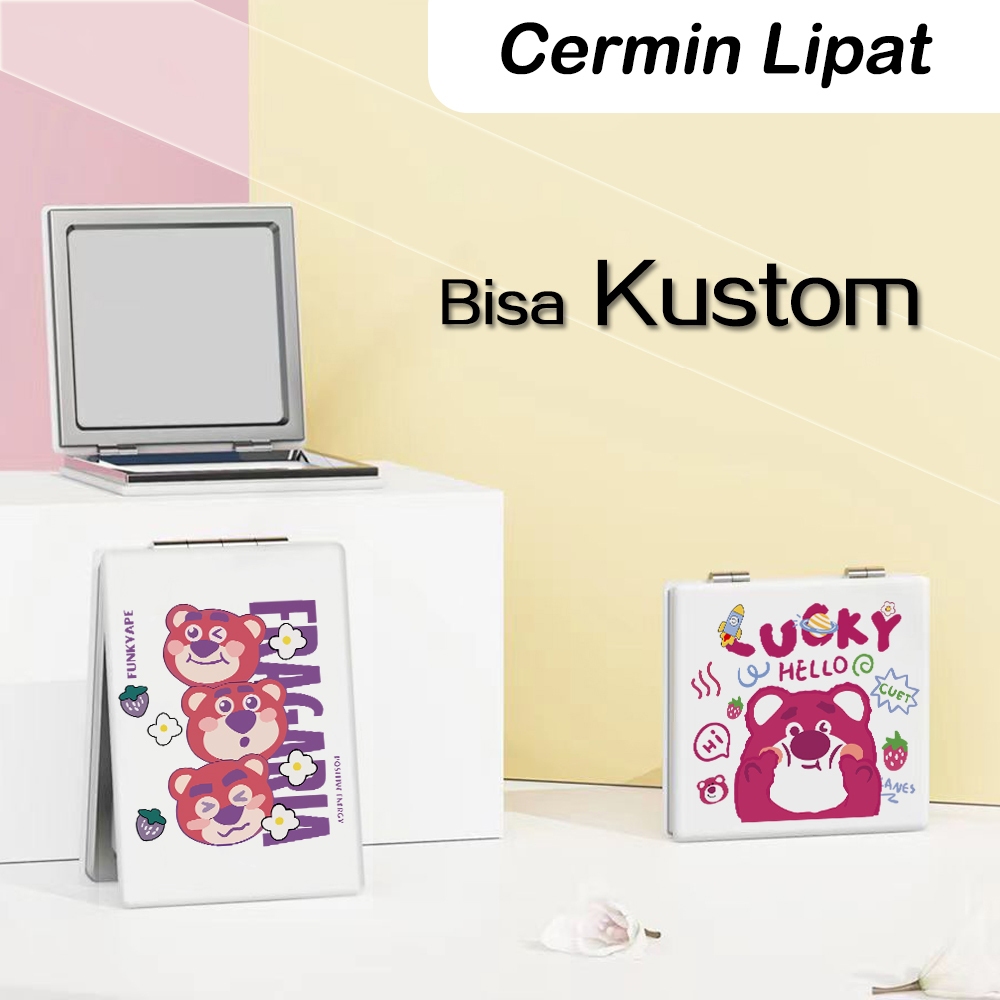 SUTU Cermin Lipat Custom Kartun  Cermin Rias Karakter Hewan Lucu  Cermin Lipat Portabel Kulit Mini