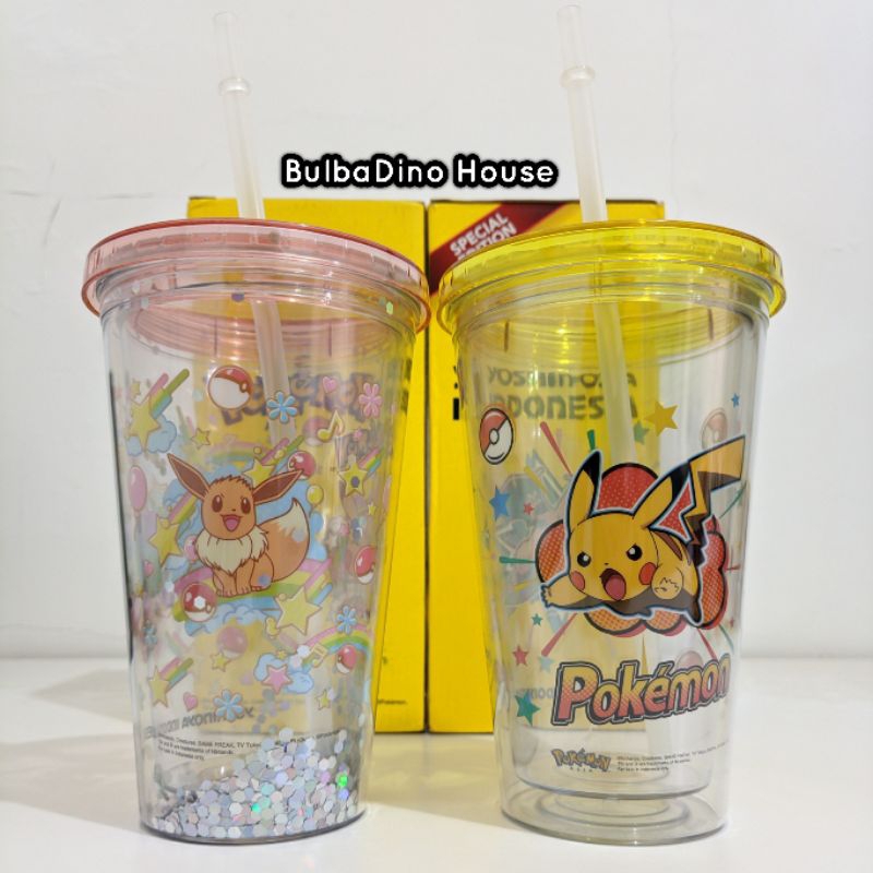 Official Pokemon Asia Merchandise Yoshinoya Indonesia : Tumbler Pikachu, Eevee, Charizard, Galarian 