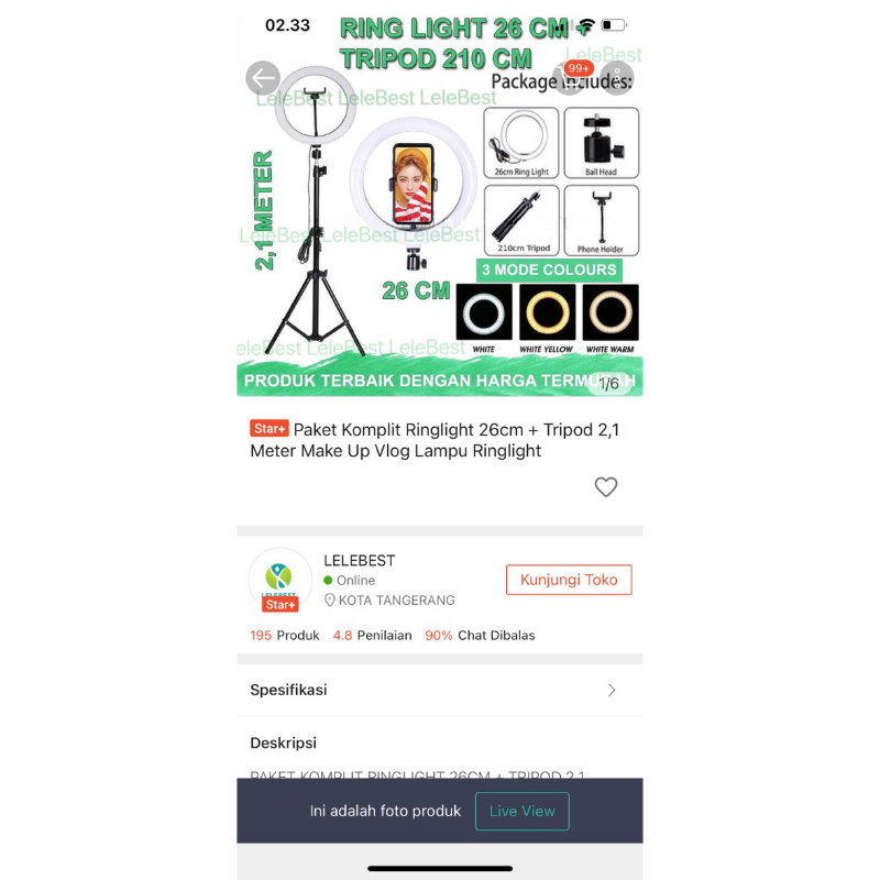 ring light alat ngonten tripod lengkap make up vlog lampu ringlight