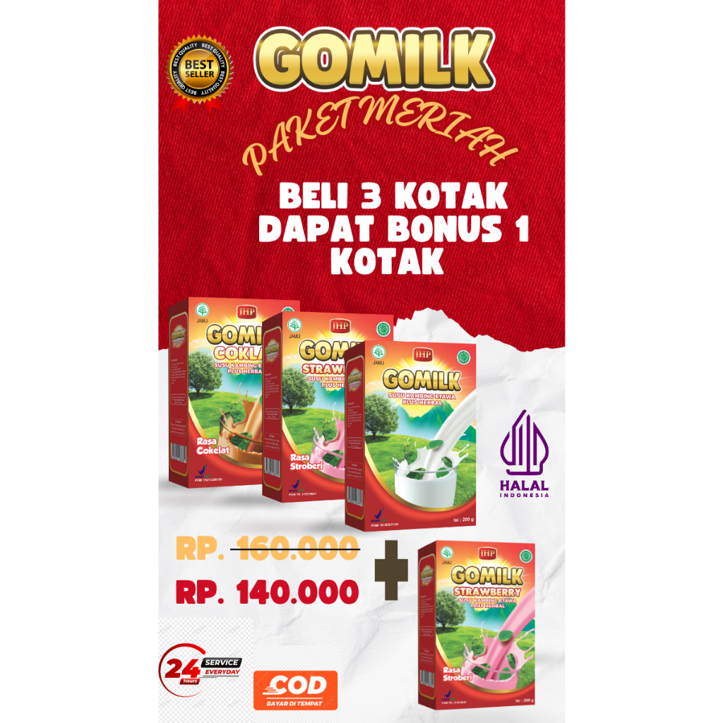 

PAKET MERIAH GOMILK Susu Kambing Etawa untuk Mengatasi dan Mencegah Nyeri Sendi Lutut Pinggang Rematik Asam Urat Kolesterol