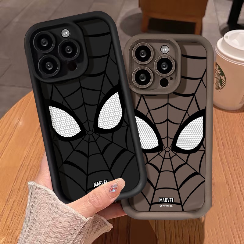CASE Cocok untuk casing iPhone 7 8 Plus 11 12 mini 14 15 13 Pro Max  ampelas lubang Silikon  White Spiderman casing