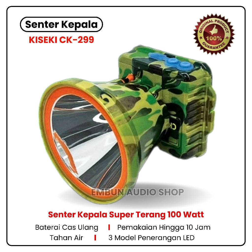 KISEKI Senter Kepala Super Terang CK-SK299/CK-SK399 Senter Led Super Terang 100Watt/200Watt Senter A