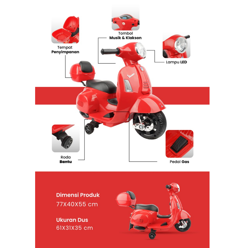 Mainan Anak Motor Aki Vespa M 399 PMB Toys, Motor Aki Anak Vespa Mini Mainan Motor Anak Motor Vespa 