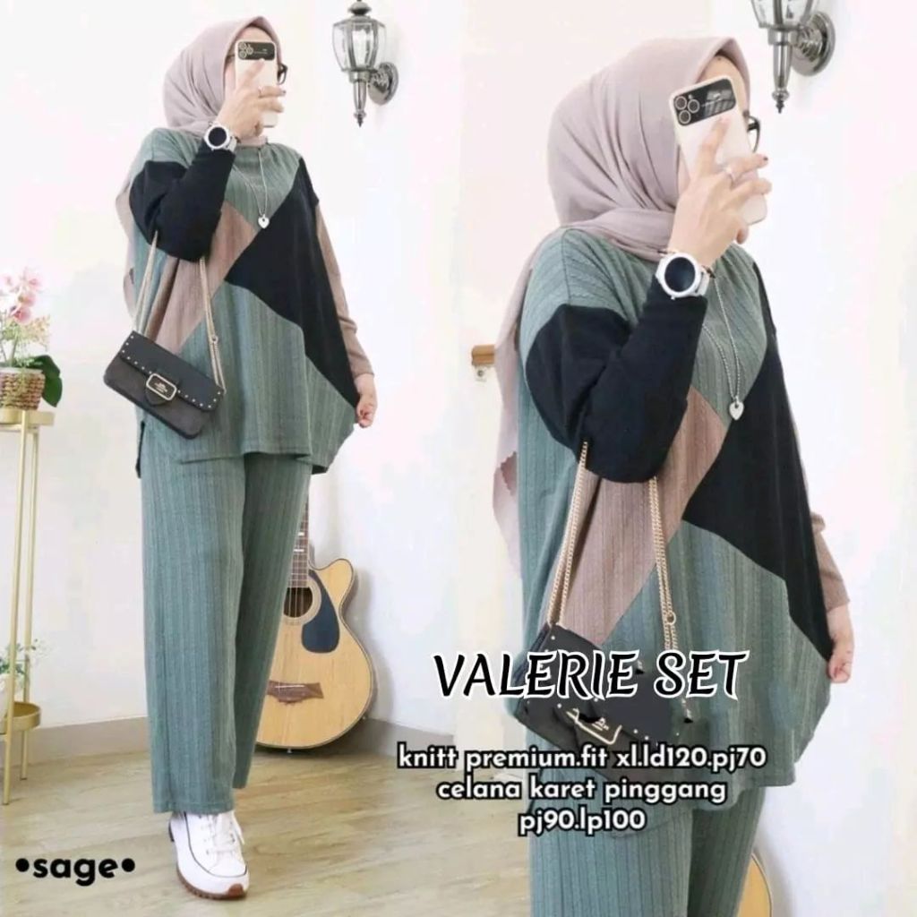 Valerie Set Baju setelan Rajut Wanita Dewasa  Model Terbaru 2024 One Set Hijab Ootd Main Atau Ootd K