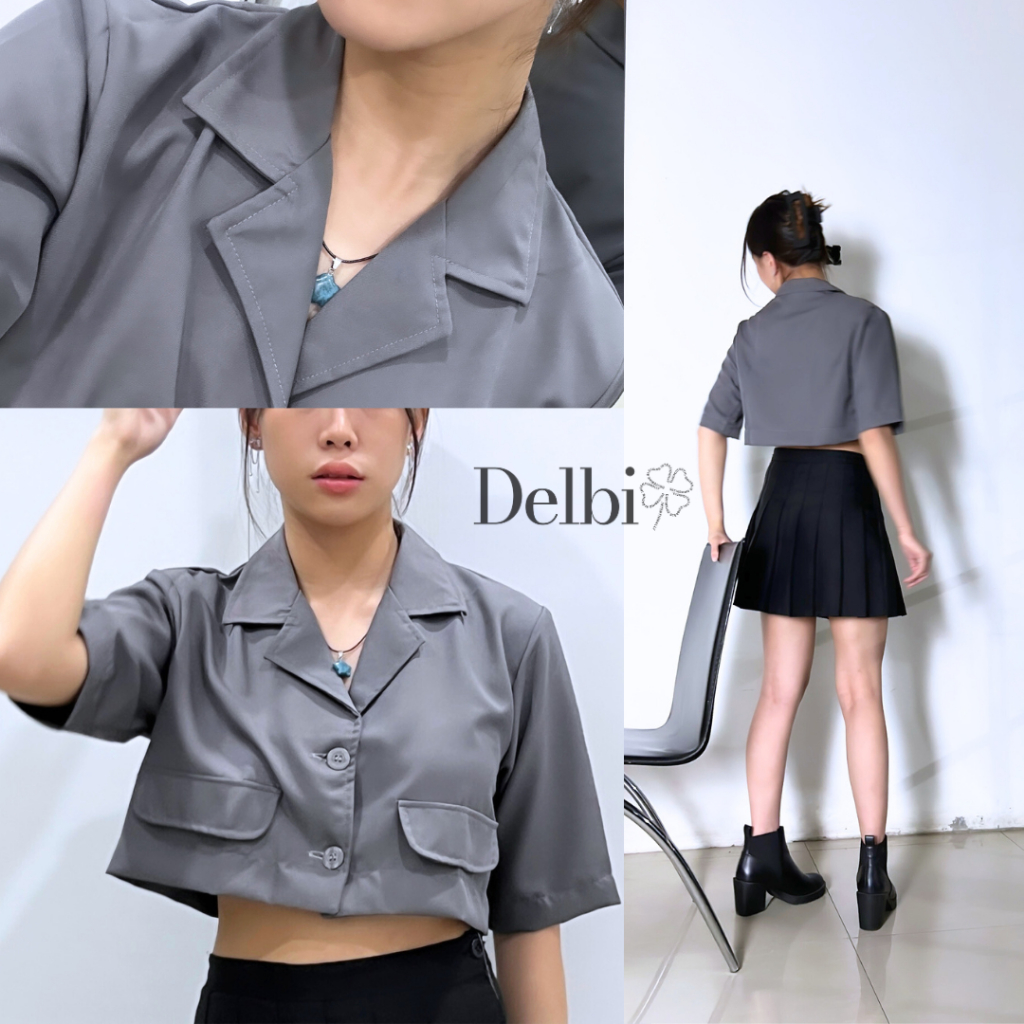 DELBI - Bree Blazer Crop Top Atasan Formal Wanita Casual Korea High Quality Baju Cewe Rompi Outer Bl