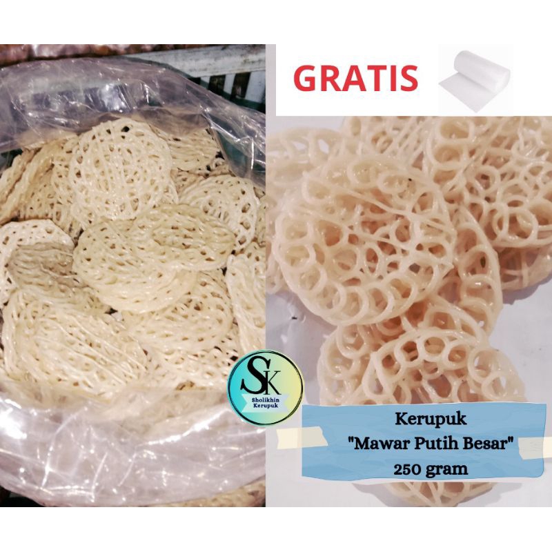 

Kerupuk Mawar Putih Besar 250 gram / Kerupuk Bawang / Kerupuk Jebles / Kerupuk Seblak / Kerupuk Makan/ Kerupuk Uyel / Kerupuk Mentah / Lomba Makan Kerupuk Agustus