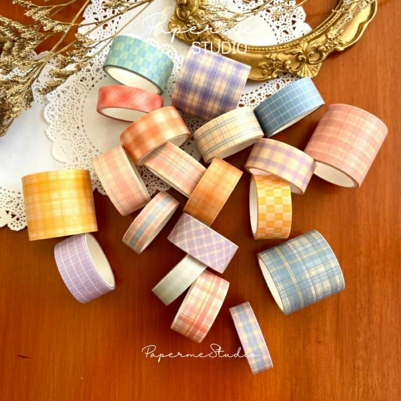 

WASHI TAPE - Sticker roll grid peach blue color warna cute lucu by Papermestudio