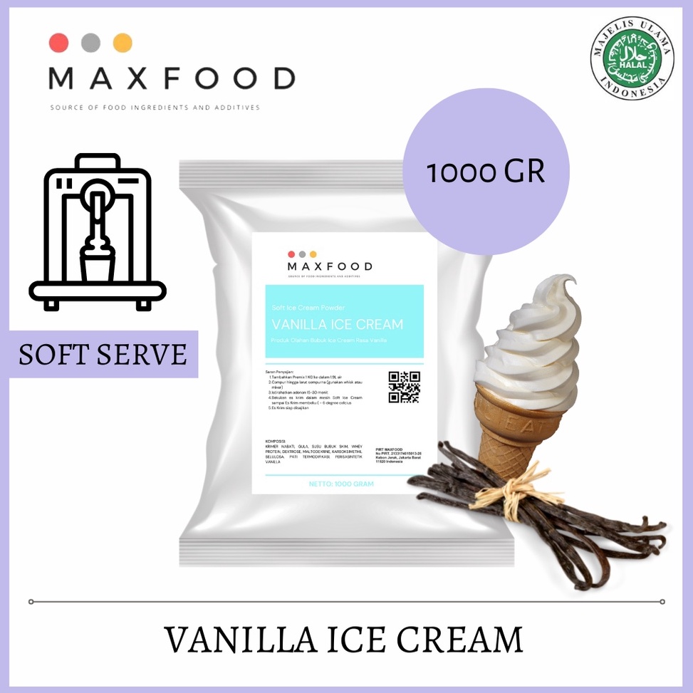 

MURAH LEBAY MAXFOOD Soft Vanilla Ice Cream Powder Bubuk Es Krim Rasa Vanilla 1 Kg