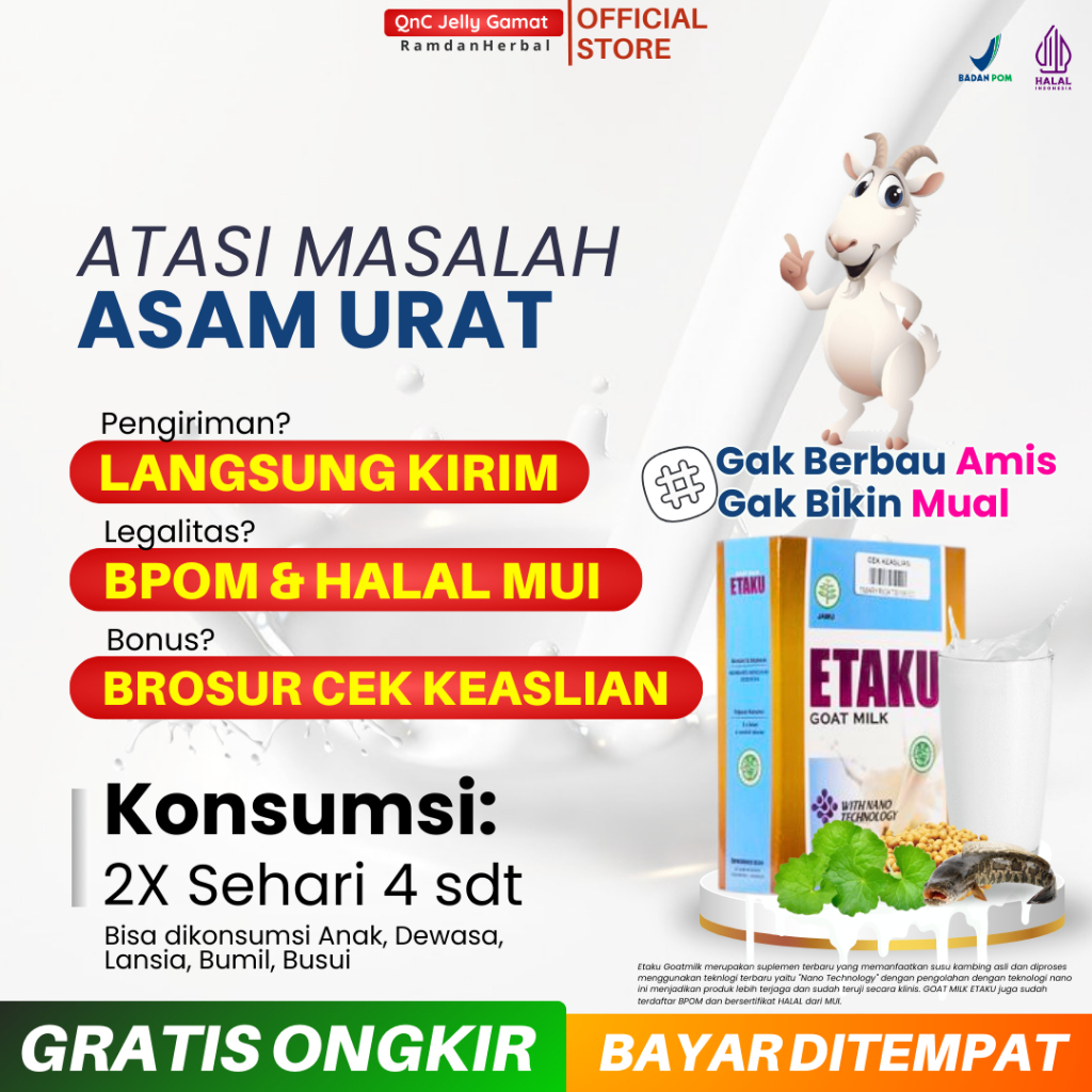 

Susu Asam Urat Radang Sendi Etaku Goat Milk Susu Kambing Etawa Asli 200gr